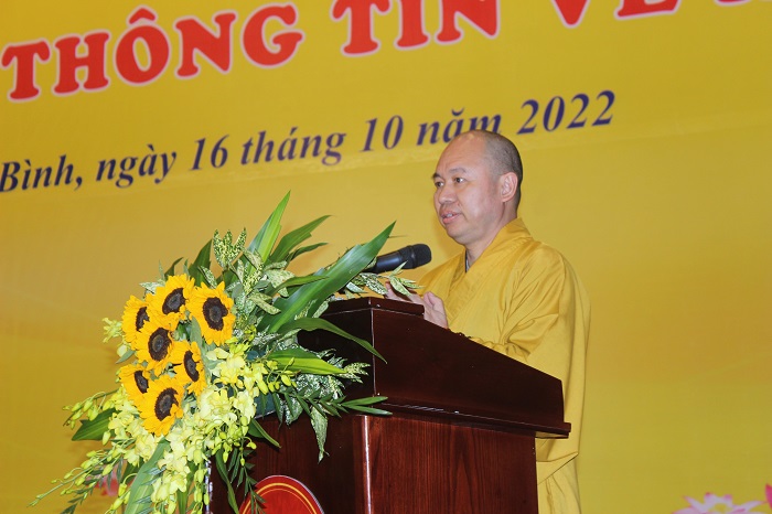 Thượng tọa Thích Đức Thiện, Phó Chủ tịch kiêm Tổng thư ký Hội đồng trị sự Giáo hội Phật giáo Việt Nam phát biểu tại Lễ cầu “Quốc thái dân an, hòa bình thế giới” và “Chia sẻ thông tin về hòa bình” 